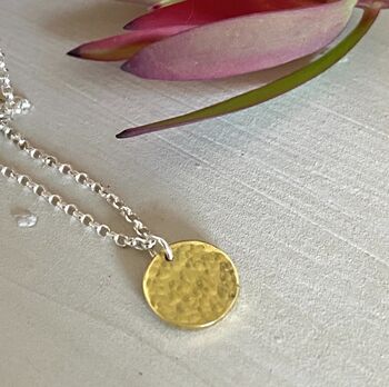Hammered Eco Brass Disc Necklace, 6 of 6