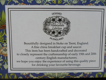 Large Cup And Saucer In William Morris Blue Strawberry Thief Design, 9 of 11