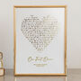 Heart Shape Song Lyrics, Personalised Metallic Gold Print, thumbnail 1 of 9