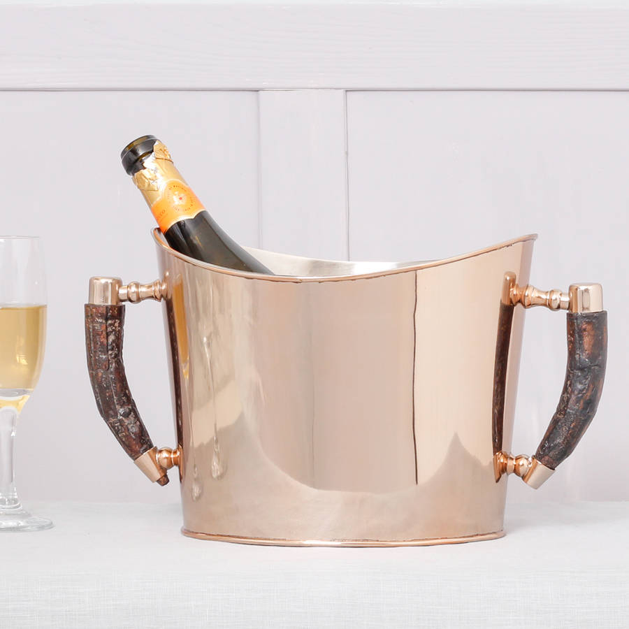 Large Luxury Brass Wine Bottle Cooler With Bark Handles By Dibor