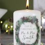 First Christmas As Mr And Mrs Wreath Candle, thumbnail 7 of 8