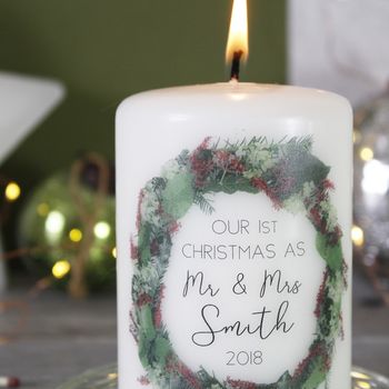 First Christmas As Mr And Mrs Wreath Candle, 7 of 8