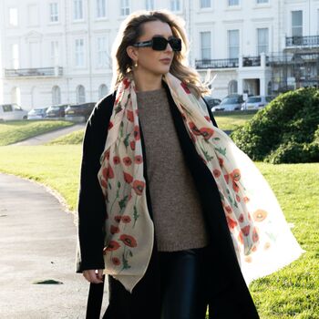 Poppy Flower Print Scarf In Personalised Gift Box, 7 of 9