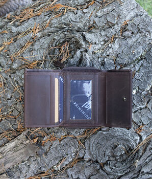 Women's Luxury Brown Leather Small Trifold Purse Rfid Protected Personsalised, 6 of 8