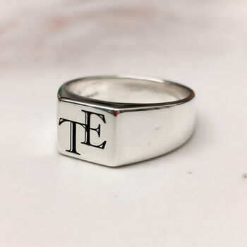 Custom Engraved Square Silver Signet Ring, 4 of 12