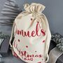 Personalised Christmas Eve Bag Natural With Red, thumbnail 4 of 9