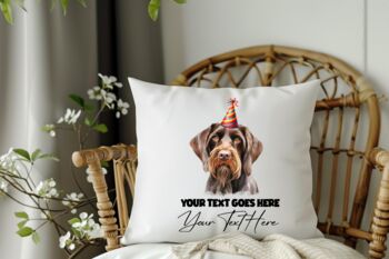 Personalised German Wirehaired Pointer Birthday Party Cushion, 2 of 2