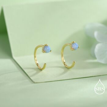 Minimalist Opal Huggie Hoop Threader Earrings In Sterling Silver, 2 of 12