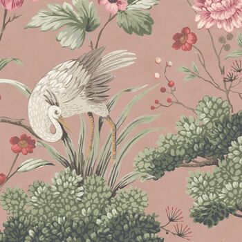 Crane Bird Vintage Pink Wallpaper, 3 of 4