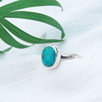 Turquoise Silver Ocean Boho Ring, 4 of 9