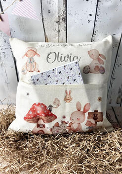 Personalised Kids Easter Pocket Cushion, Easter Reading Pillow, 4 of 4
