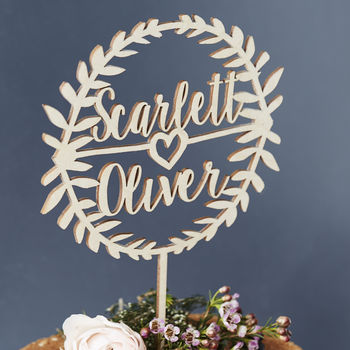 Personalised Laurel Couples Wooden Cake Topper, 3 of 5
