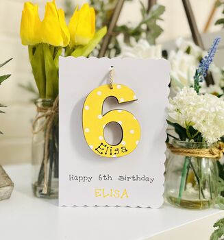 Personalised 6th Birthday Card Wooden Number Gift, 2 of 3