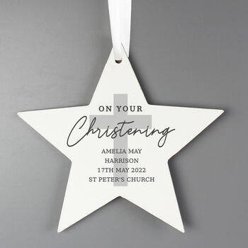 Personalised On Your Christening Wooden Star Decoration, 3 of 3