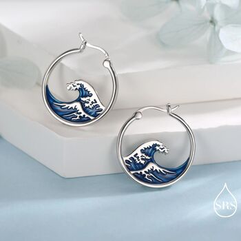 The Great Wave Sterling Silver Hoop Earrings, 2 of 10