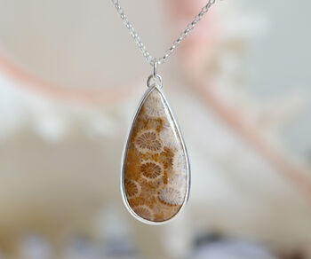 Teardrop Fossilized Coral Necklace In Sterling Silver, 2 of 4