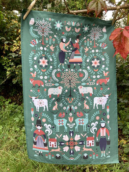 Tea Towel 100% Cotton Welsh Folk Art Design, 6 of 12