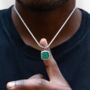 Silver Green Opal Steel Pendant Necklace For Men, thumbnail 6 of 11