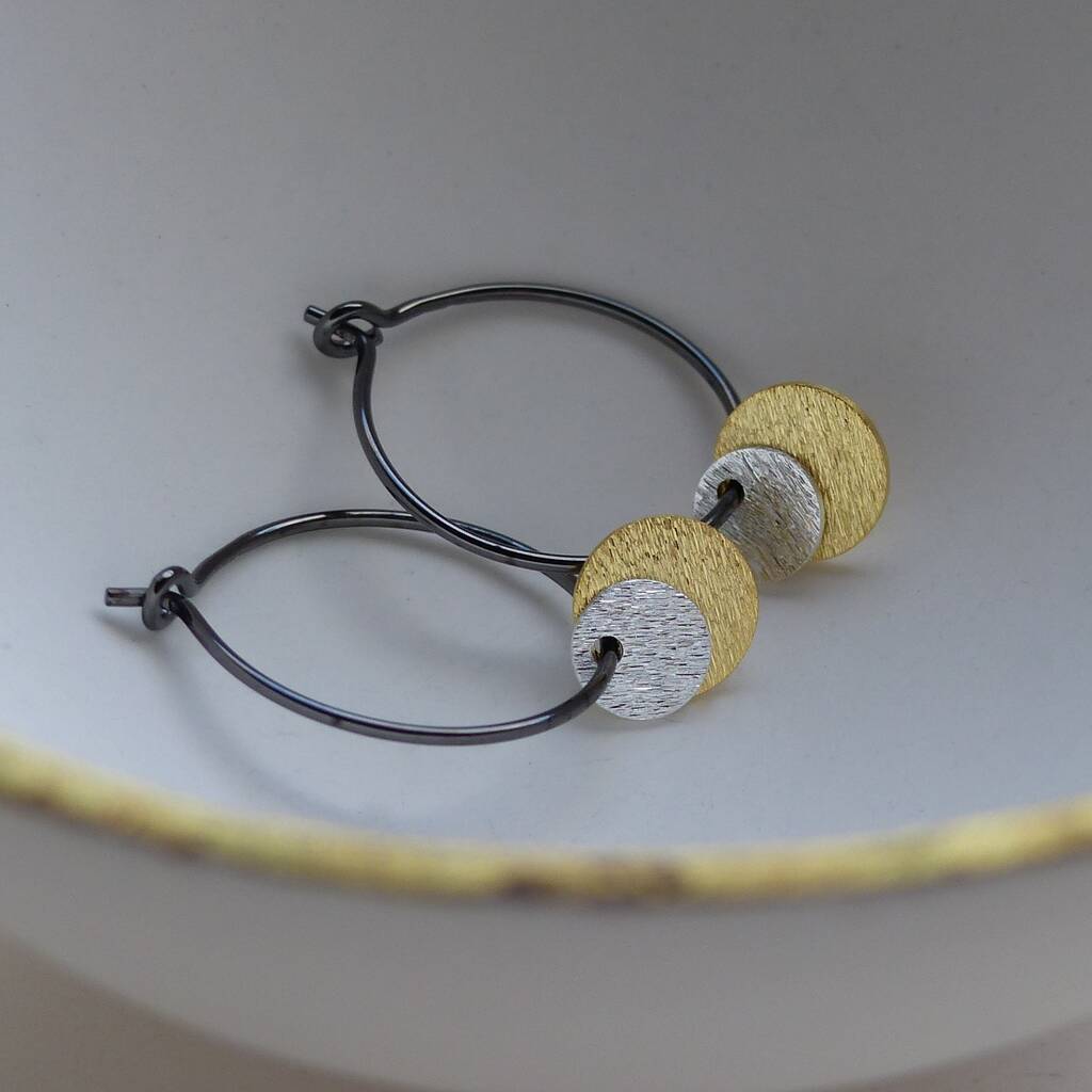 Three Way Mixed Metal Double Disc Hoops By MyHartBeading