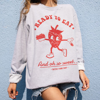 Ready To Eat Strawberry Unisex Graphic Sweatshirt In Grey, 2 of 4