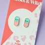 Pink Enamel Happy Pills Stud Earrings, thumbnail 1 of 4