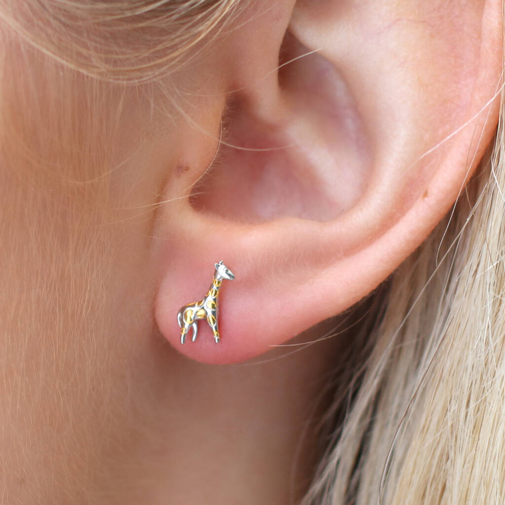 Gold Plated And Sterling Silver Giraffe Stud Earrings, 1 of 7
