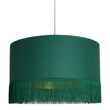Hunter Green Lampshades With Gold Lining And Fringing, 2 of 10