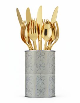 Upcycled Repurposed Linen Tin Holder In 'Bow' Christmas, 3 of 6