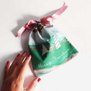 Green Agate And Gold Glitter Christmas Reusable Pouch, 2 of 9