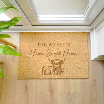 Personalised Home Sweet Home Highland Cow Rectangular Indoor Doormat, 4 of 5