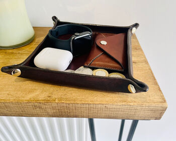 Personalised Leather Desk Coin Tray, Chocolate Brown, 3 of 12