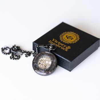 Steampunk Pocket Watch Gunmetal Black; The Stephenson, 2 of 6