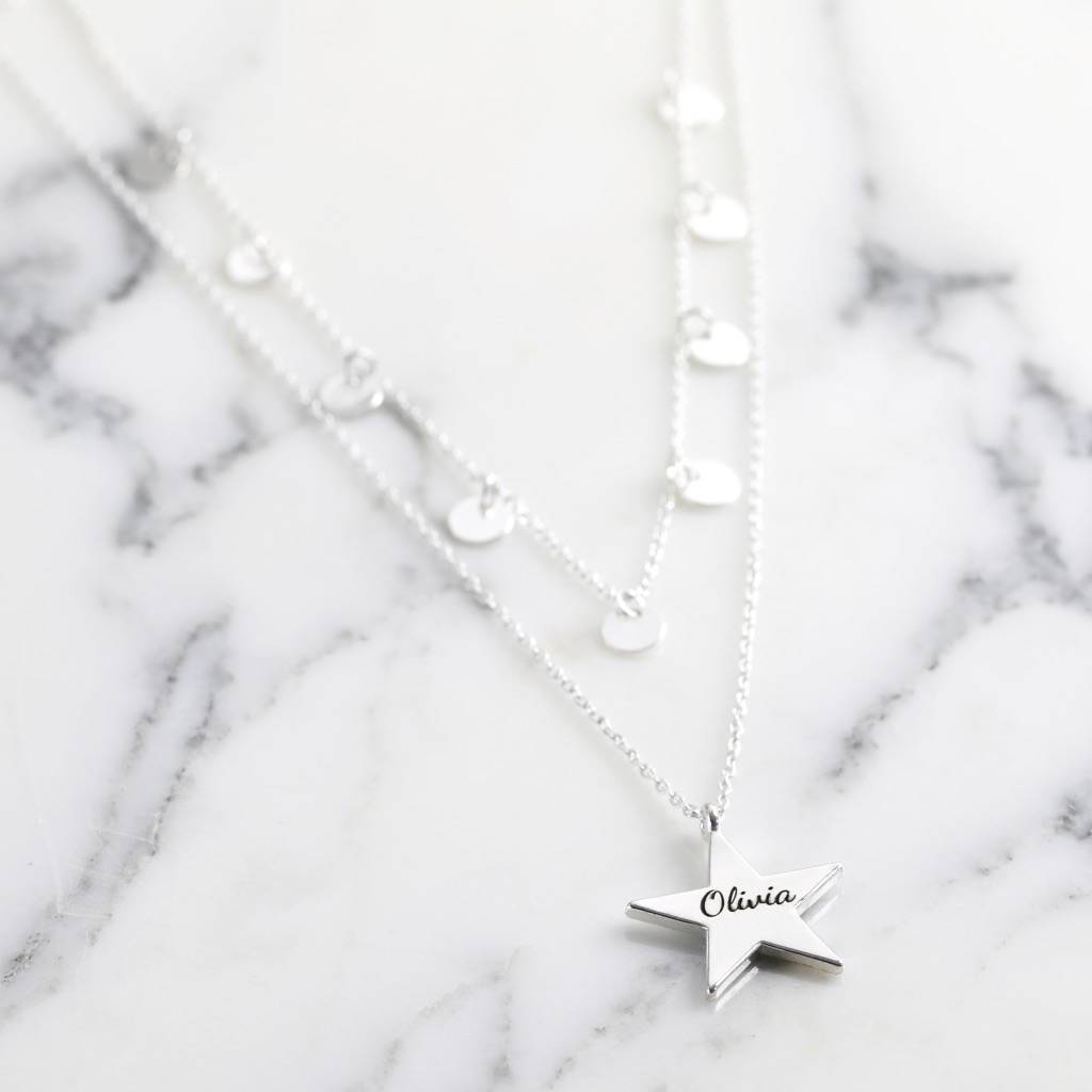 Personalised Silver Plated Double Layer Star Necklace By Lisa Angel