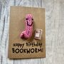 Book Worm Reader Crochet Birthday Card Handmade, thumbnail 8 of 8