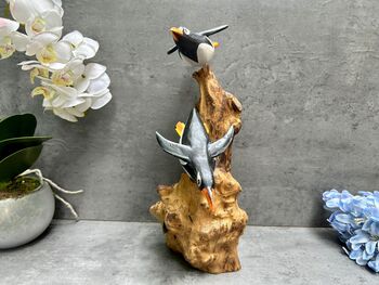 Wooden Penguin Ornaments Hand Carved Penguins Sculpture, 3 of 8