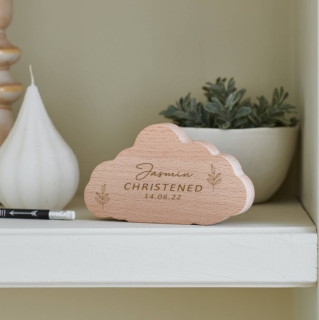 Christening Gift Personalised Wooden Cloud Beech