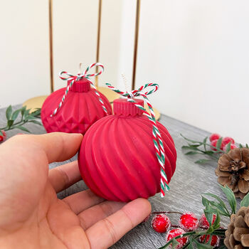 Red Christmas Candle With Christmas Tree Bauble Design, 5 of 11