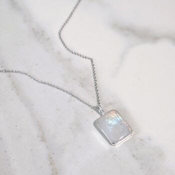 The Rectangle Moonstone Necklace, Silver, 3 of 9