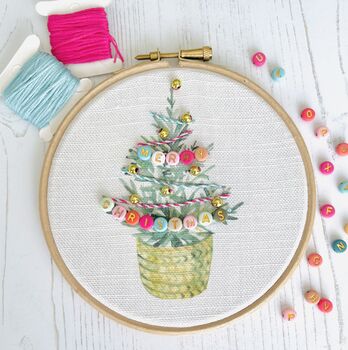 Christmas Tree Mini Embroidery Hoop Kit, 3 of 8