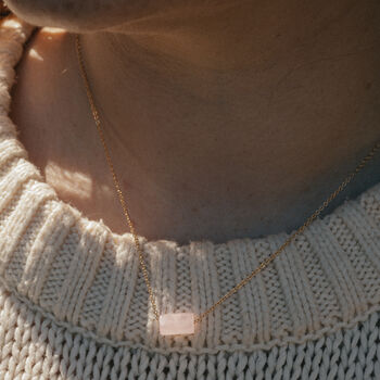 Gold Tone Rose Quartz Crystal Tube Necklace, 2 of 5
