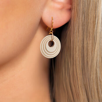 Cream And Pearlescent Taupe Geometric Circular Earrings • Gold Plated Sterling Silver Hooks, 2 of 8