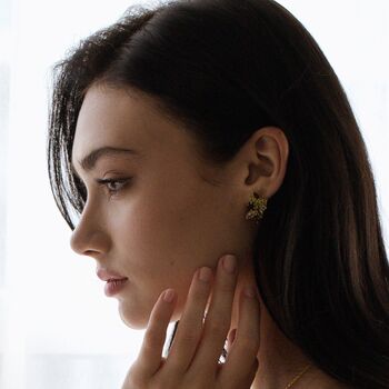 Large Green Gemstone Cluster Earrings In Sterling Silver, 8 of 12