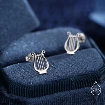 Sterling Silver Lyre Stud Earrings, 2 of 11