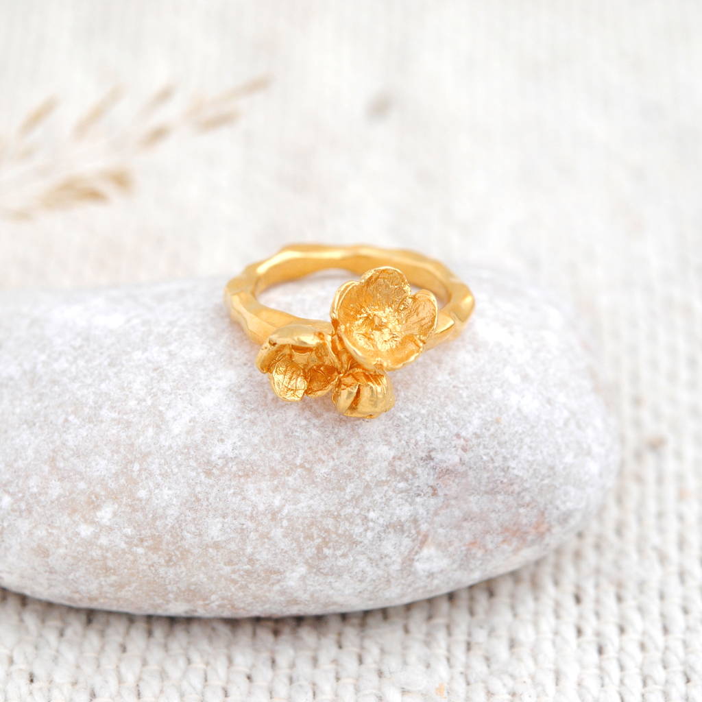 Hawthorn Blossom Ring In Gold Plated Silver, 1 of 4