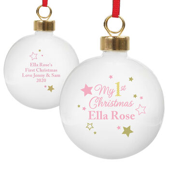Personalised Gold And Pink Stars My 1st Christmas Bauble, 6 of 6