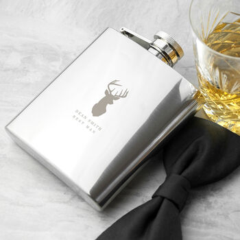 Personalised Stag Stainless Steel Hip Flask, 3 of 8