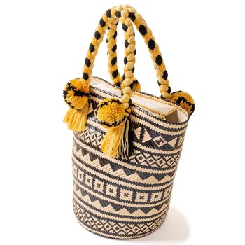Black And Yellow Handwoven Straw Basket Bag, 5 of 7