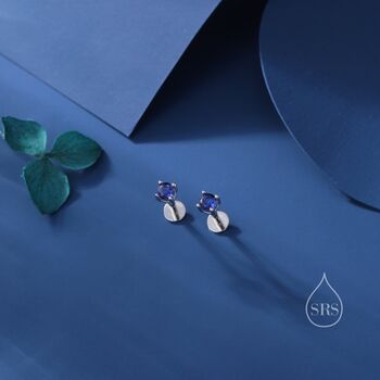 Sterling Silver Sapphire Blue Cz Internally Threaded Earrings, 4 of 11