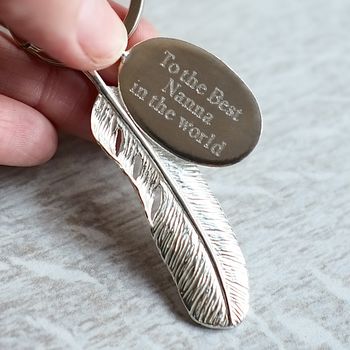 Personalised Sterling Silver Feather And Tag Keyring, 2 of 11