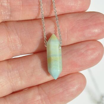 Sterling Silver Crystal Double Point Dainty Necklace Amazonite, Clear Quartz, Blue Lace Agate And White Howlite, 4 of 7